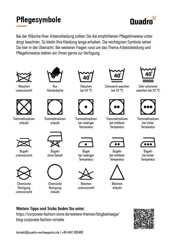 Übersicht der Pflegesymbole