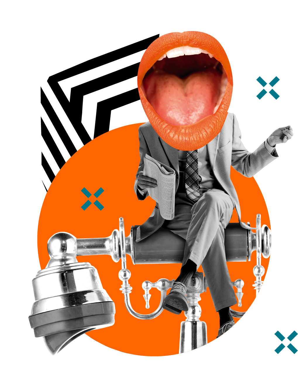 Grafische Darstellung einer Person, die auf einem Telefon sitzt